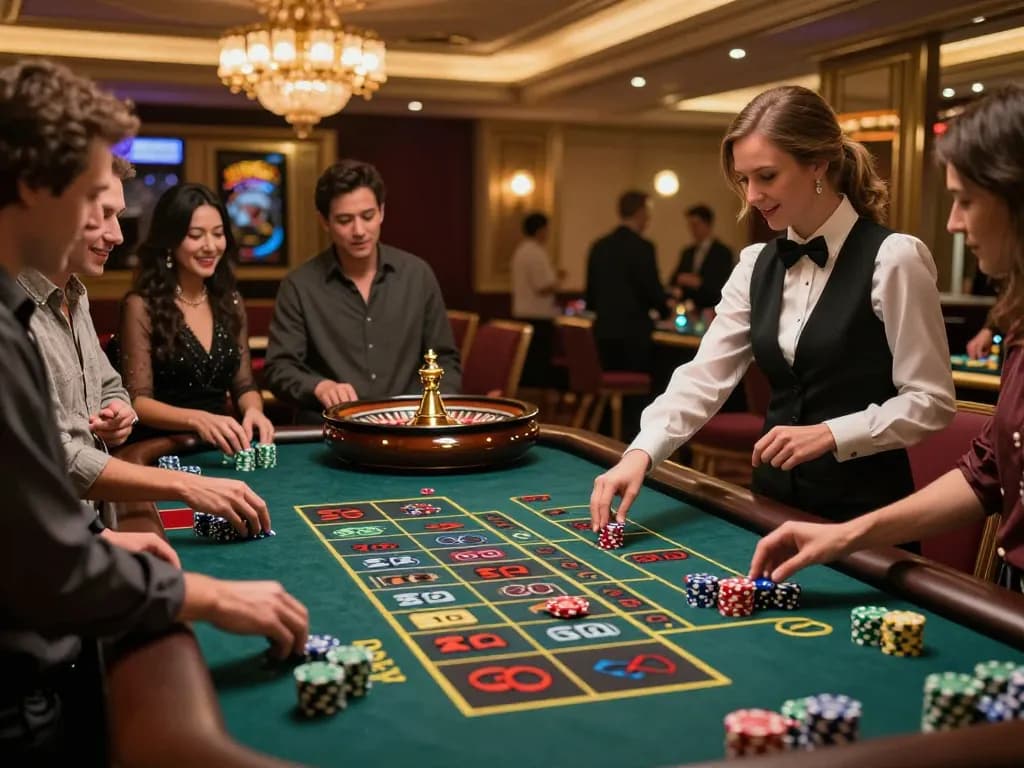 Players betting at a roulette table in a luxurious casino setting at rr88.