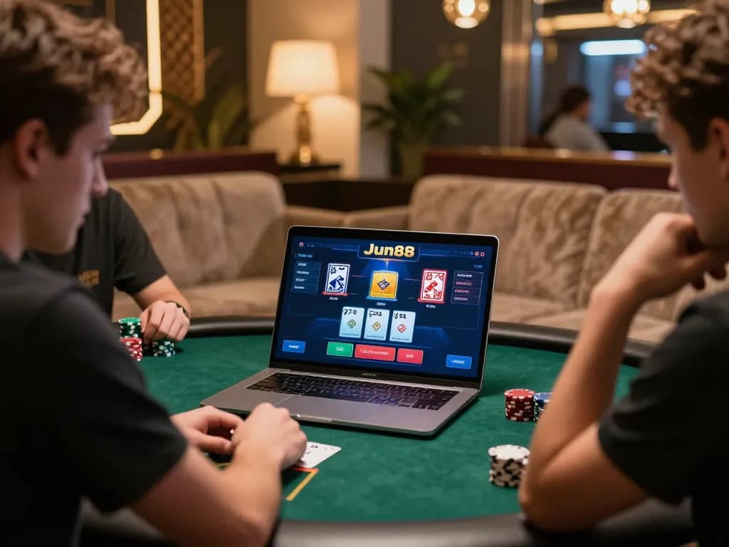 Exciting online poker action at Jun88, with a player analyzing cards and betting options.