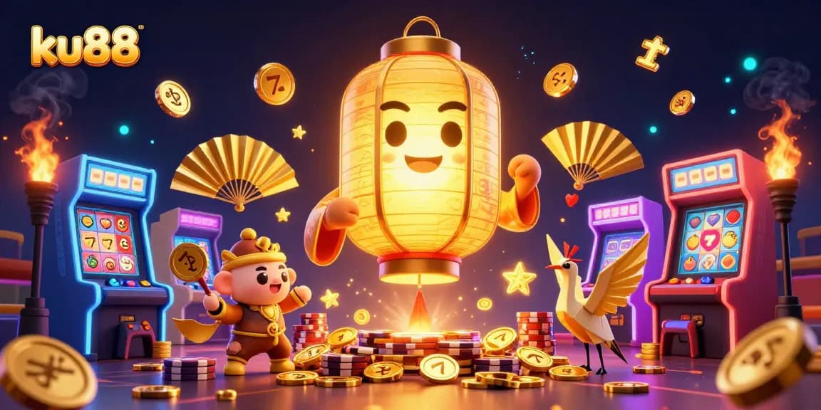 Engage with ku88's thrilling 3D casino scene featuring vibrant gaming action in an enchanting market atmosphere.