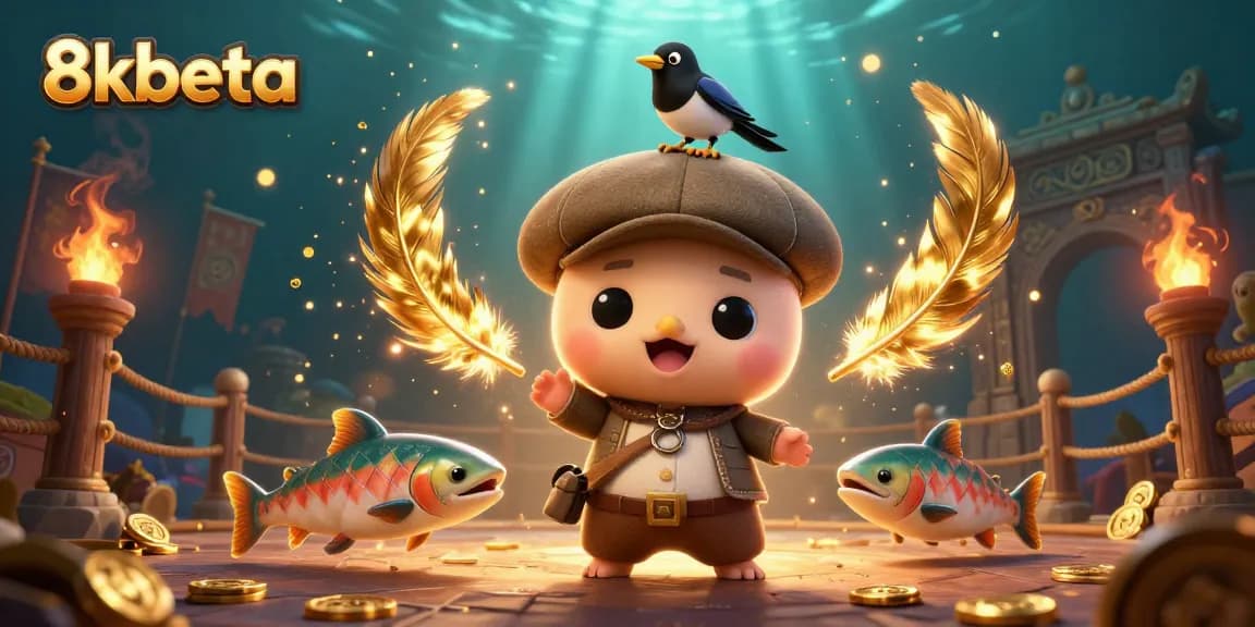 Engage in thrilling play at 8kbeta with vibrant 3D casino characters surrounded by golden betting tokens.