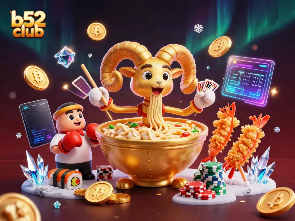 B52 Club characters engaging in thrilling card games and stacking chips in a vibrant casino scene.