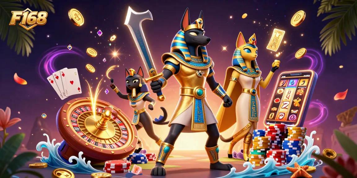 Experience thrilling bets at F168 with a vibrant illustration of ancient warriors and casino magic.