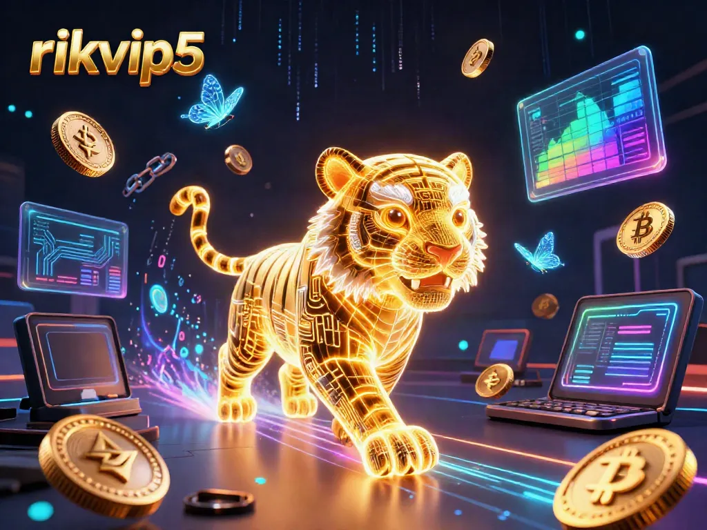 Experience thrilling gameplay with rikvip5 as a neon tiger symbolizes a vibrant digital casino.