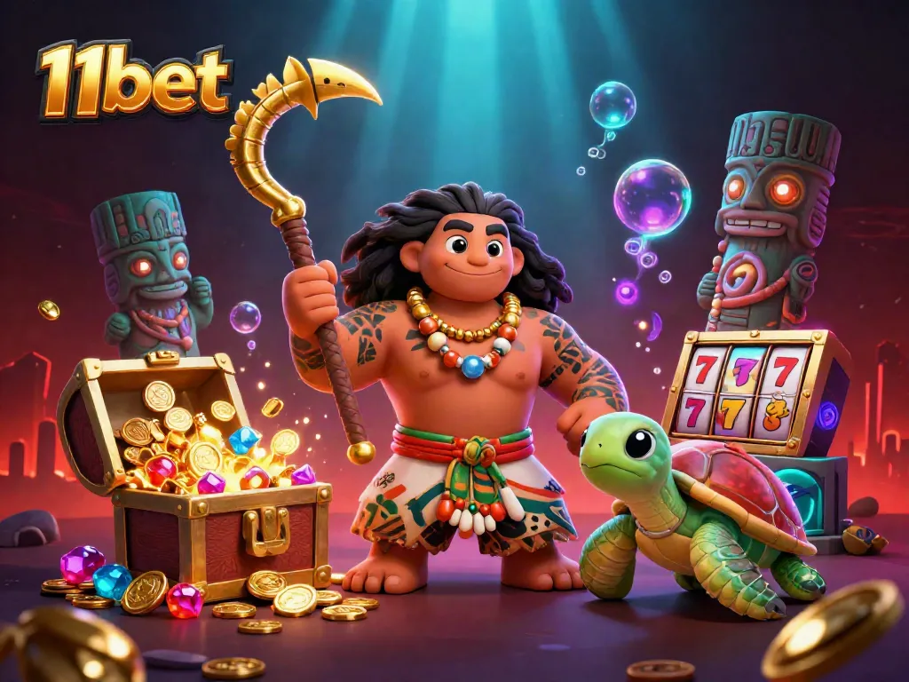 Experience the excitement of 11bet with vibrant casino elements and captivating characters.