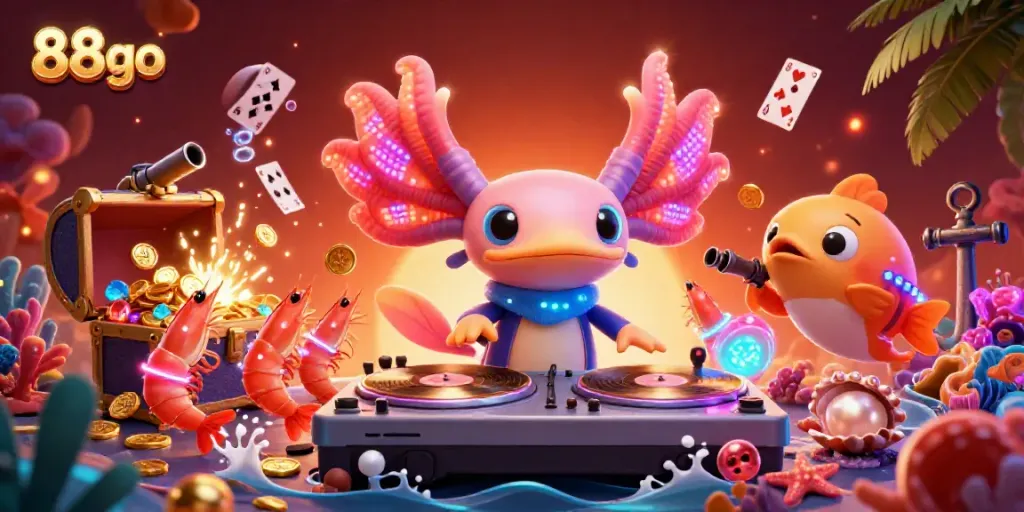 Experience the vibrant online gambling atmosphere with 88go, featuring dynamic underwater characters and treasures.