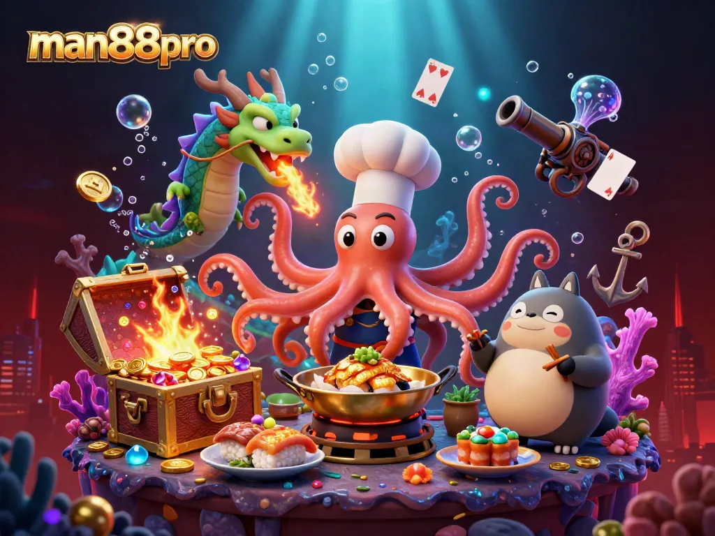Experience thrilling gameplay with man88pro's vibrant characters in an underwater casino adventure.