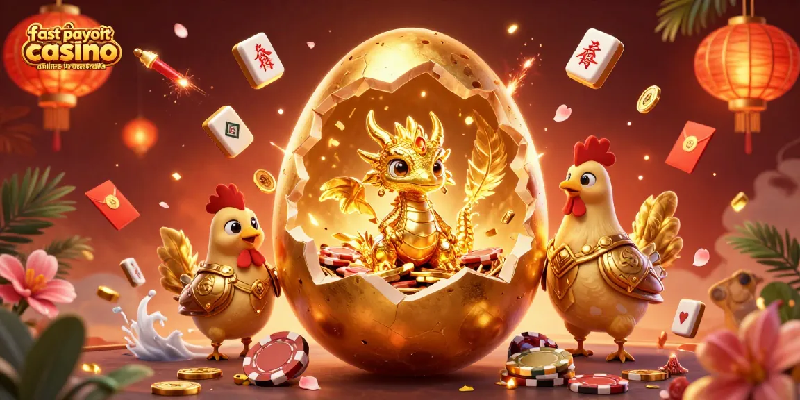 Experience excitement at a fast payout casino online in Australia with golden dragon and poker chips illustration.