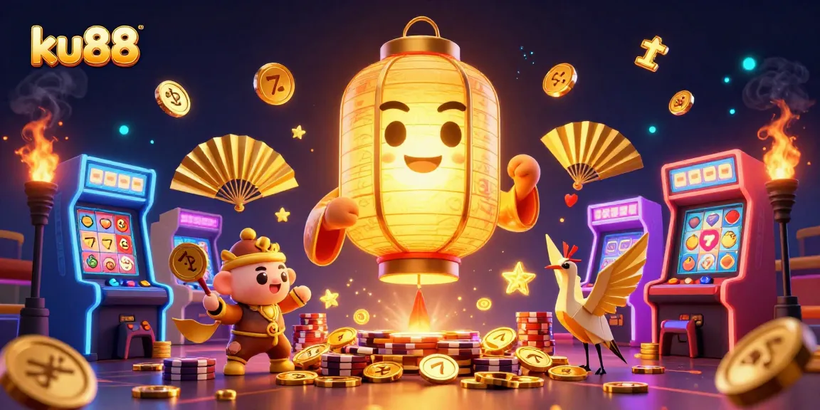 Engage with ku88's thrilling 3D casino scene featuring vibrant gaming action in an enchanting market atmosphere.