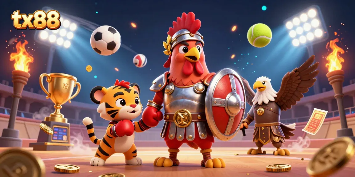 Experience thrilling action with tx88 in a dynamic 3D gladiatorial casino scene.