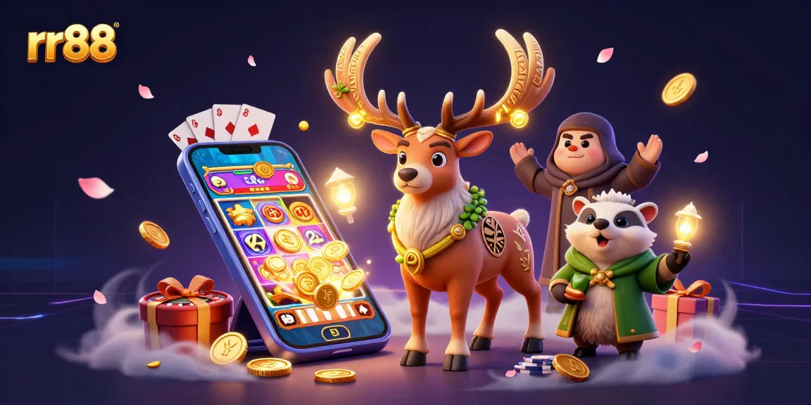 Experience winning thrills with rr88 in this vibrant 3D casino scene featuring dynamic gaming elements.